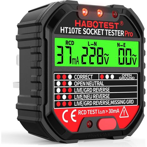 FI-Schutzschalter-Steckdosenprüfer – 1 Stück – Flammhemmendes ABS – Polaritäts- und Spannungserkennung mit LCD-Display – Für Elektriker und Heimwerker – UK-Typ (1/5)