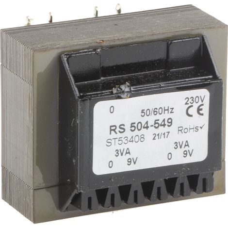 Transformateur pour circuit imprimé, Vin V c.a., Vout 9V c.a., 2 sorties, 6VA ( Prix pour 1 )