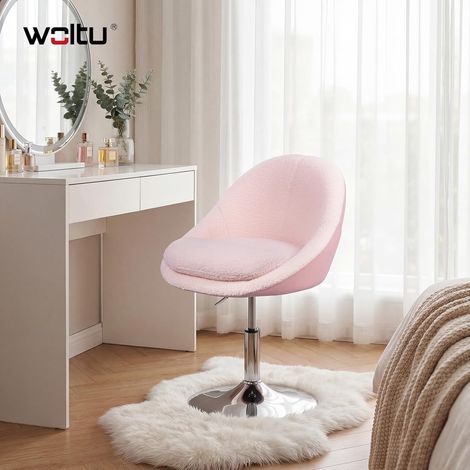 WOLTU Taburete giratorio de 360° y altura regulable para tocador, tapizado en tela Teddy y poliuretano, color rosa. (1/5)