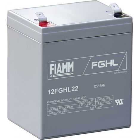 Batteria al piombo ermetica 12V 5Ah con faston 6,35mm - Fiamm 12FGHL22