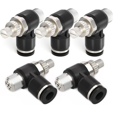 PNEUMATIC 2 Pack SL8-02 Raccordement de conduite d'air à enficher Vanne de régulation de débit d'air 8MM ou 1/4 pouce BSP angle 90 degrés Raccord de vanne de régulation de vitesse d'air (1/5)
