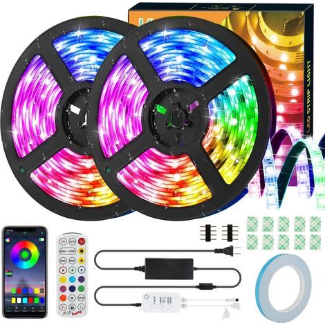 LED-Streifen, 300 RGB-LEDs 300 LEDs SMD5050 Flexibler Lichtstreifen, IP65 wasserdicht, Musiksynchronisation, farbwechselnde Lichterketten, Infrarot-Fernbedienung + Bluetooth-App-Steuerung für Partydek (1/5)