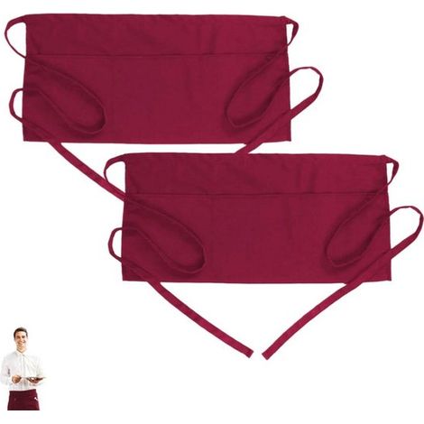 20 tabliers courts/demi-tabliers en polyester pour le personnel de restaurant, les barmans et les hôtesses, rouge bordeaux, 60 × 29 cm (1/5)