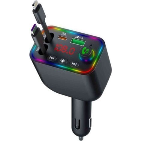 ALLIANDISÉmetteur FM pour voiture avec indicateur LED, Bluetooth, charge rapide et port USB. Adaptateur Bluetooth/chargeur allume-cigare pour voiture. (1/5)