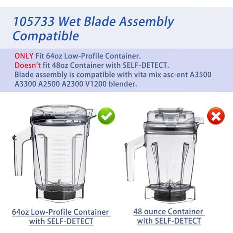 Compatibile con la lama di ricambio Vitamix 105733 (1814,4 g), si adatta ai modelli della serie Asc-ent A3500, A2300, A3300, 105733-1, parti di ricambio compatibili con contenitore a basso profilo (1/4)