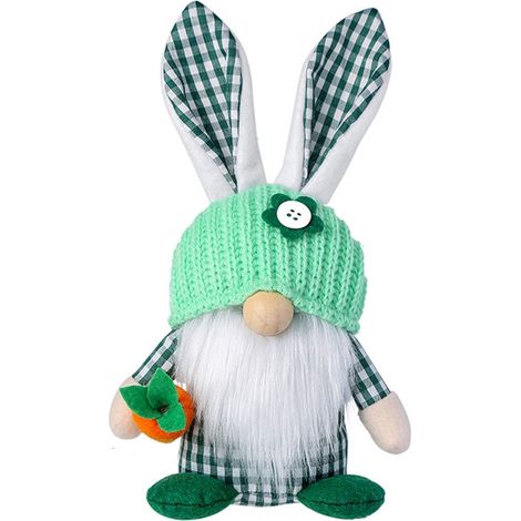 Gnome - Easter Bunny Ears Plush Decor - Faceless Dwarf Figurine - Spring Holiday Home Decoration - 5 x 8.3 Inch - 1 Piece (1/4)