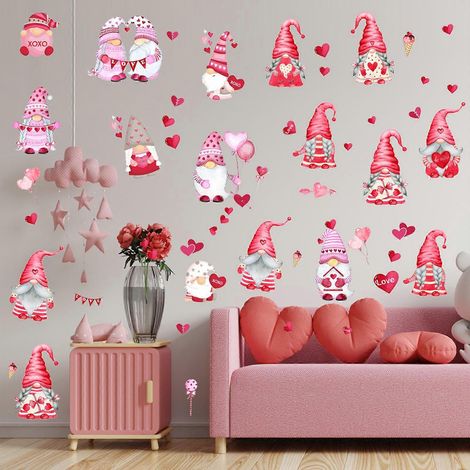 Lot de 4 autocollants muraux/fenêtre pour la Saint-Valentin, motif gnome en forme de cœur, amovibles (1/4)