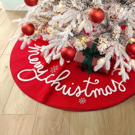 Jupe de sapin de Noël Alphabet, Jupe de Sapin de Noël Rouge, 62 cm Couvre Pied Rond, pour Fête et Décoration d'Arbre, Tablier de sapin de Noël Décorations de jupe de sapin de Noël (1/5)