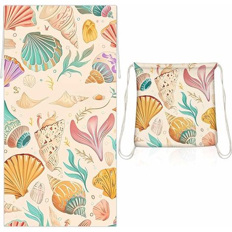 Beach Towel, Microfibre Bath Towel, Seashell Print Beach Towel, Portable Beach Towel for Pool, Travel, Yoga 70 x 140 cm (1/5)