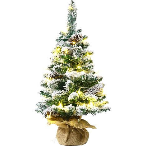 GARRYFIZH Sapin de Noël miniature, sapin de table enneigé floqué, sapin de Noël de 45 cm (version lumière chaude)