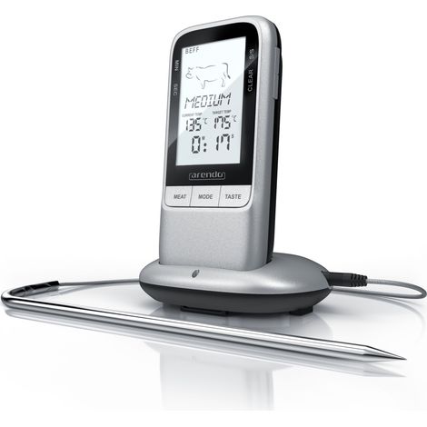 Arendo Grillthermometer digital Funk Kabellos - Fleischthermometer mit Edelstahlsonde - Kerntemperatur - Alarm - BBQ Steak Grill Meat Fleisch (1/5)
