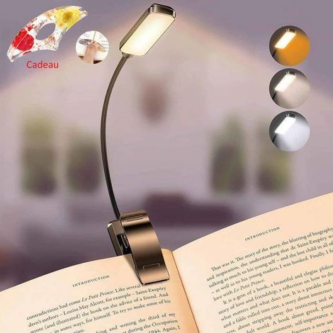 Lampe de Lecture 10 LEDs Liseuse Lampe Clip USB Rechargeable 360° Cou Flexible 3 Couleur Luminosité Variable Avec Cadeau