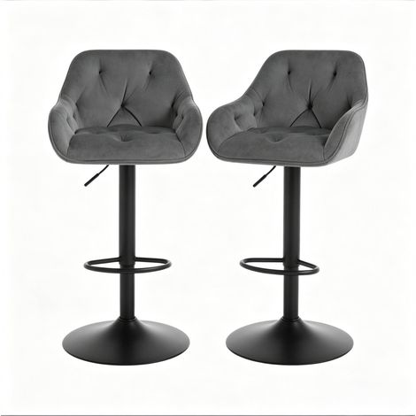 Set di 2 sgabelli da bar in velluto e metallo grigio scuro con schienale, HOMVRA (1/5)