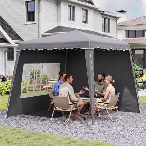 Gazebo da giardino pieghevole a scomparsa 2,89x2,89 m con pareti laterali, altezza regolabile, protezione UV50+, grigio