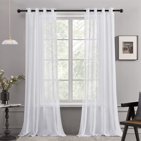 Juego de 2 cortinas transparentes con ojales, cortinas decorativas supersuaves para sala de estar, dormitorio de niña, habitación de bebé, 132x160cm, blancas (1/5)