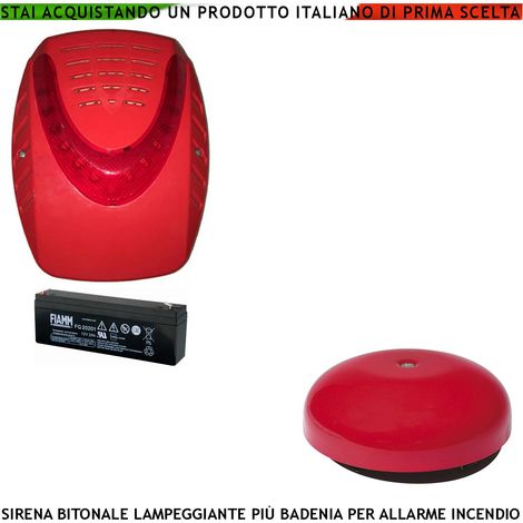 SIRENA LAMPEGGIANTE LED ANTISCHIUMA DA ESTERNO 1 BATTERIE 12 V 1,2 AH UNA BADENIA PER ALLARME INCENDIO ALIMENTATE 24 VCC (1/4)