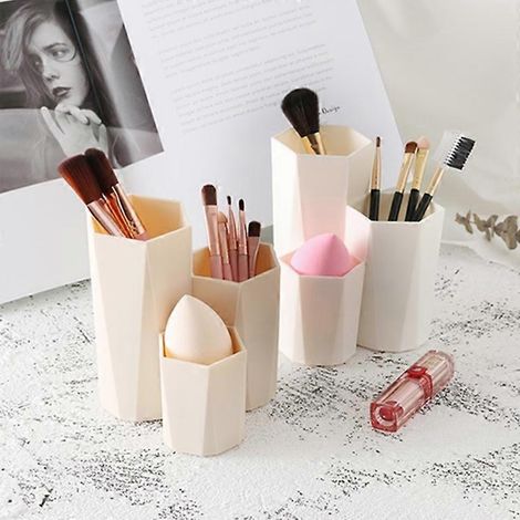 Boîte de rangement à bijoux et outils à 3 compartiments, présentoir à vernis à ongles, étui à pinceaux et stylos, table de rangement de bureau (1/2)
