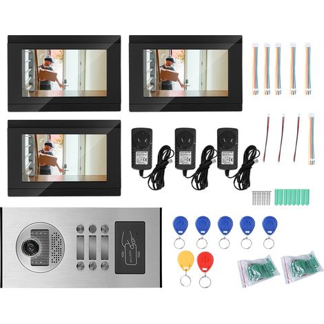 Sonnette vidéo WiFi 7 pouces, Interphone de porte RFID avec caméra, Compatible 3 appartements, Prise AU 100-240V (1/5)