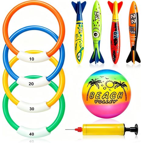 Children's pool toy, suitable for children aged 4 and over, consisting of diving rings, ball and torpedo games, ideal for underwater games and pool parties in summer (1/5)