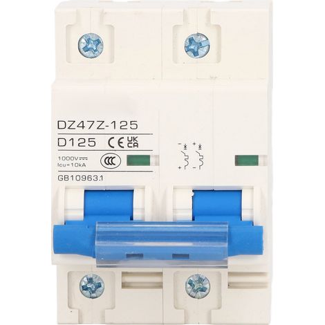 Installation sur rail d'alimentation pour disjoncteur CC, protection contre les courts-circuits, disjoncteur PV 2P 1000 V 125 A, interrupteur bleu (1/5)
