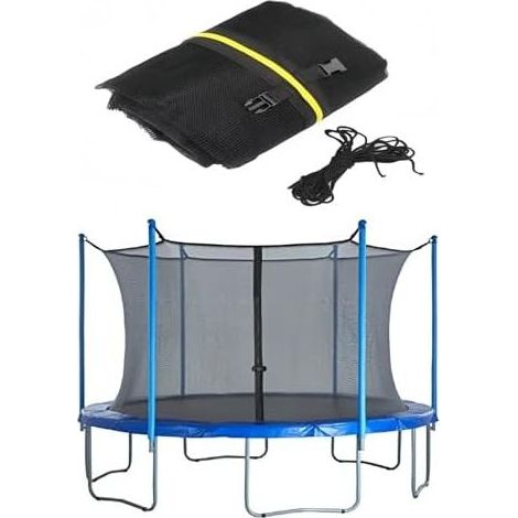 Sicherheitsnetz für Trampolin, 244 x 306 x 366 x 427 cm, Ersatznetz für den Innen- und Außenbereich, 6/8"-Stangen, schwarz, rund – mit Seil, 6 Stangen, 3,66 m (12 Fuß) Durchmesser (1/5)