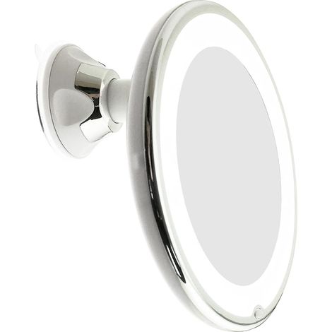 Miroir de maquillage grossissant x10 avec éclairage LED, ventouse à verrouillage puissant, lumière diffuse et bras articulé rotatif à 360°, miroir de salle de bain portable sans fil pour la maison et (1/5)