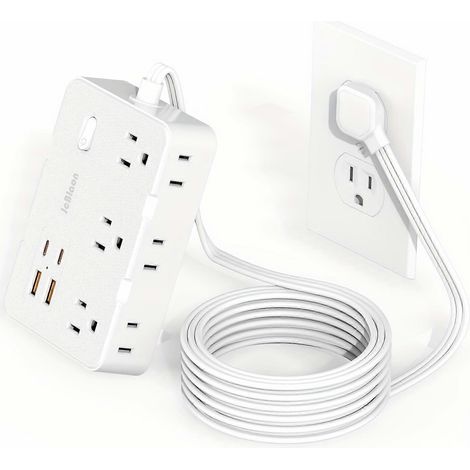 Rallonge électrique ultra-mince à fiche plate avec 4 ports (2 ports de type C), multiprise de 1,5 m protégée contre les surtensions et rallonge de prise de 15 cm de large. (1/5)