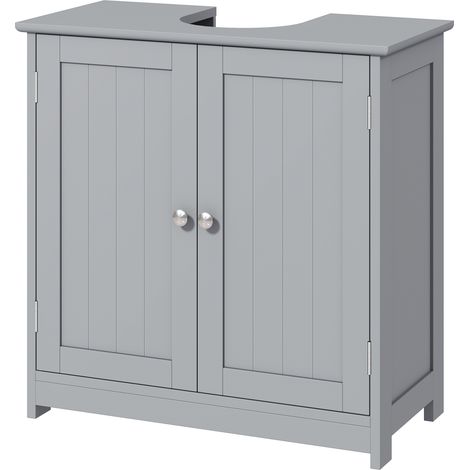 Meuble sous lavabo 2 portes avec étagère Gris 60x30x60 cm