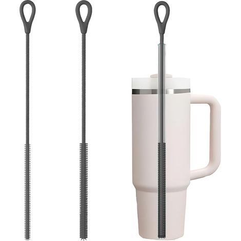 Goupillon Paille Silicone Gris Hygiénique 6mm 9mm Lot de 2 Brosses de Nettoyage Flexible pour Pailles Verre Inox Smoothie Gourde Gobelet Réutilisable Sans BPA Lave-vaisselle Nettoyeur Tube Fin (1/5)