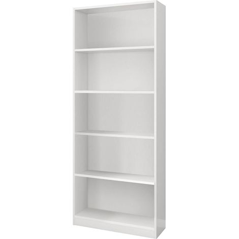 Libreria Abla, Mobile portalibri lineare a 4 ripiani, Scaffale da ufficio o camera, Mobile portalibri moderno, 80x28h201 cm, Bianco (1/5)