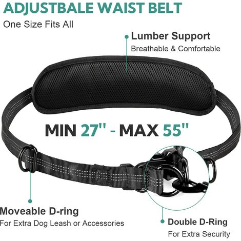 Laisse mains libres pour chien avec pochette, laisse double pour deux chiens, élastique rétractable avec poignées rembourrées doubles, ceinture pour promener son chien, accessoires pour la course et l (1/3)