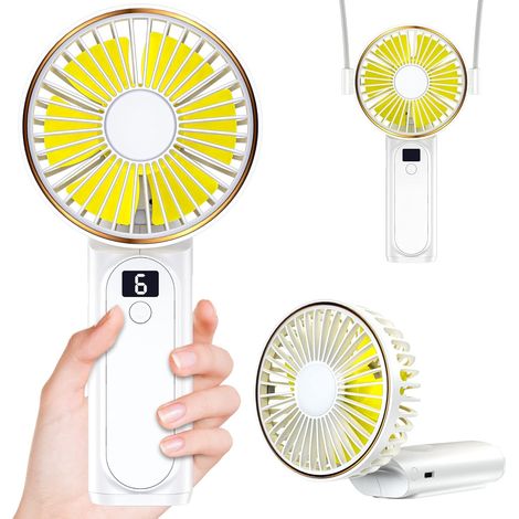 Ventilateur portable, ventilateur personnel rechargeable USB 4000 mAh, mini ventilateur de bureau pliable à 180° (blanc)-AquaForge