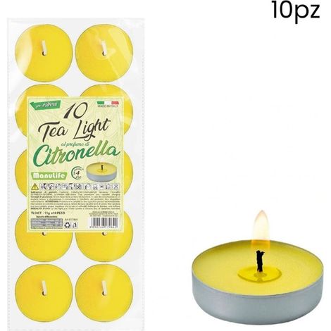 TrAdE Shop Traesio - Set 10 Candele Tealight Alla Citronella Per Esterni Giardino Antizanzare Antimosche 617964 - (1/3)