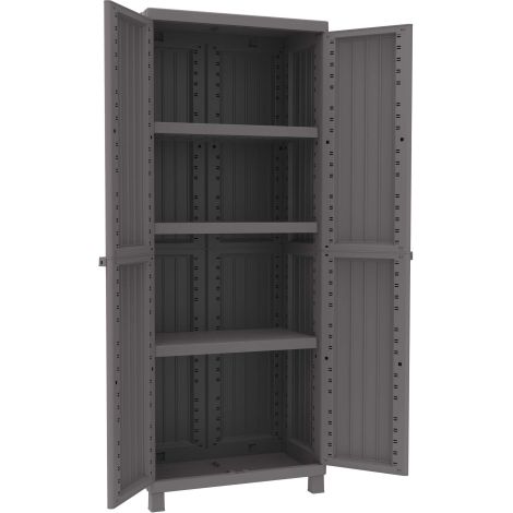 Armoire de jardin en polypropylène effet bois – 2 portes – Dimensions 68x39x170 cm – Résistante aux intempéries – Terry