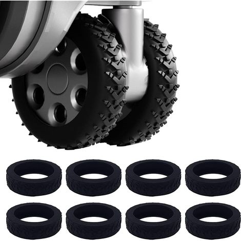 Lot de 8 housses de protection de roue en silicone pour bagages - Antidérapantes et imperméables - Pour chaises de bureau et la plupart des roues pivotantes à 8 roues (noir), Noir , Noir,
