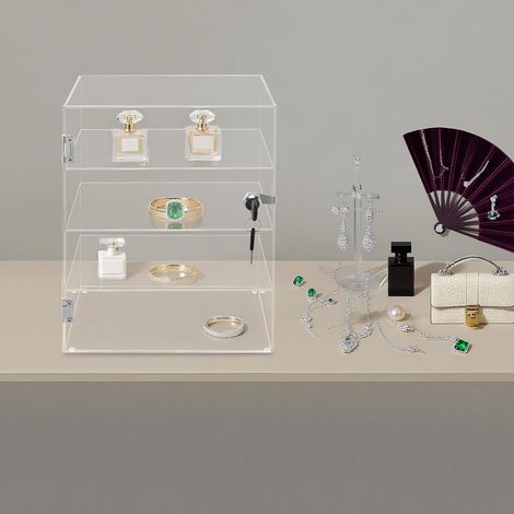 Vitrine en acrylique avec 4 étagères, boîte d'affichage anti-poussière avec serrure et 2 clés, vitrine avec étagères fixes, rangement sûr pour objets de collection, 30 x 15 x 40 cm (1/5)