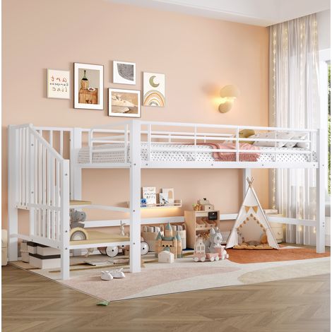 MEUBLIV Letto a mezza altezza 90x200 cm bianco – scala contenitore, senza materasso (1/5)
