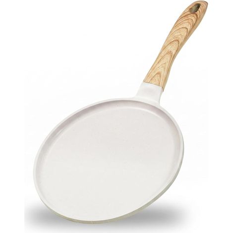Poêle à Crêpes 28 cm, Poêle à Crêpe Antiadhésive Effet Granit, Poêle Induction Tous Feux, Poignée Confortable et Ergonomique, Crêpière pour Pancakes, Galettes et Tortillas, Beige