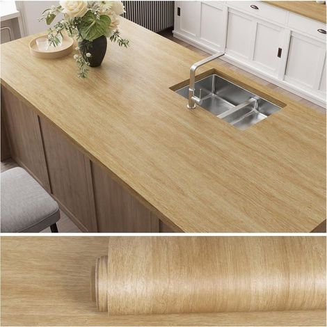 Papier Peint Autocollant Marron Clair Aspect Bois Papier Peint Mural Pour Cuisine Aspect Bois Vinyle Adhesif Pour Meubles Ro[BI17] (1/5)