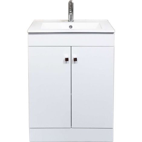 Meuble sous vasque à poser LOOK 60 cm Blanc céramique extra plat vasque moulée