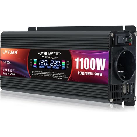 Convertisseur DC 12V à 220V AC 2200W Inverter Convertisseur de courant Onduleur 2 ports USB/prises UE (1/5)
