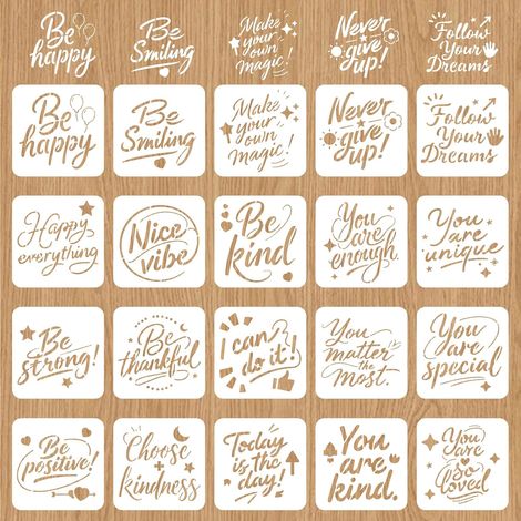 Lot de 20 pochoirs muraux réutilisables avec citation inspirante - 20 x 20 cm (1/5)