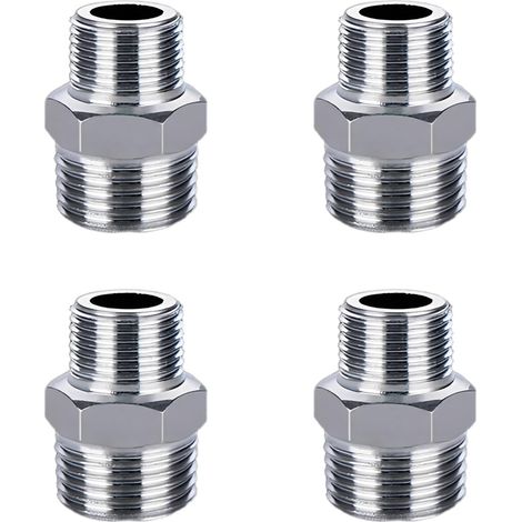 Lot de 4 Raccords Réducteurs 1/2 vers 3/8 Mâle en Acier Inoxydable 201, Mamelon Hexagonal Fileté pour Tuyauterie, Adaptateur de Tuyau pour Eau, Gaz et Huile, Raccord Droit Robuste (1/5)