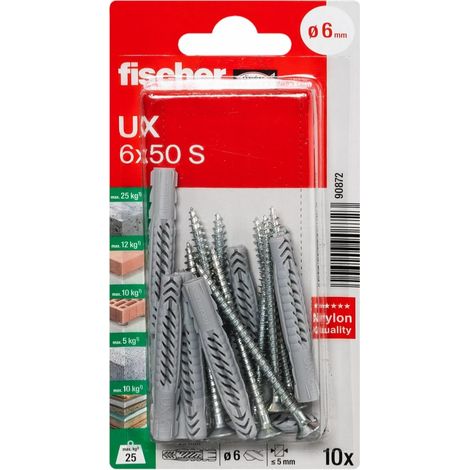 FISCHER 090872 Universaldübel UX 6x50 S mit Schraube, 10 Stk (1/5)