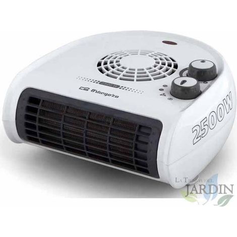 Riscaldatore orizzontale Orbegozo. Due livelli di potenza: 1250W-2500W. Colore bianco. Selettore rotativo a tre posizioni.