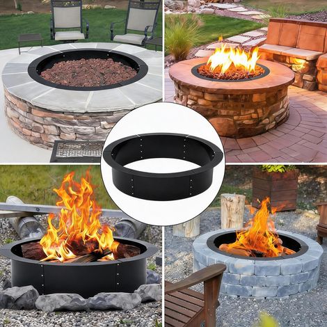 Anneau insert de foyer sans fumée pour brasero externeérieur – Acier carbone robuste – Aérations pour combustion plus propre – Jardin patio camping – 60in