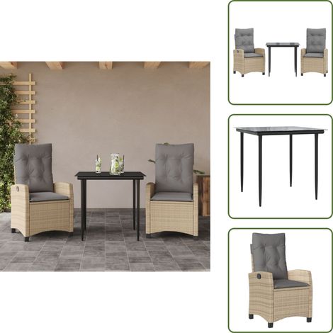 The Living Store Ensemble à manger de jardin et coussins 3 pcs mélange beige - Chaise de jardin (1/5)