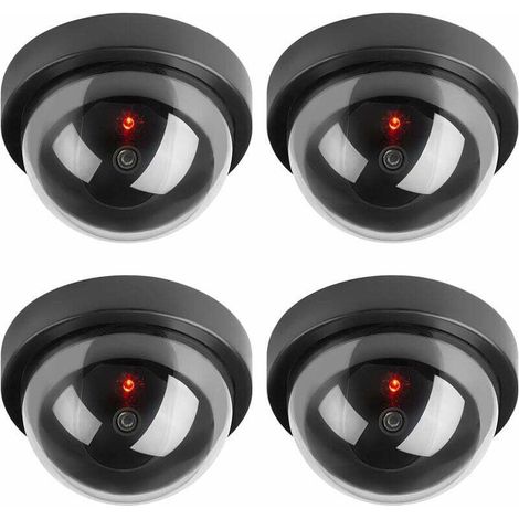 Caméras factices, Fausse de Sécurité Caméra Dôme CCTV avec LED Clignotant Lumière pour Les Entreprises Magasins Accueil, Usage Intérieur Extérieur (4 Pack)