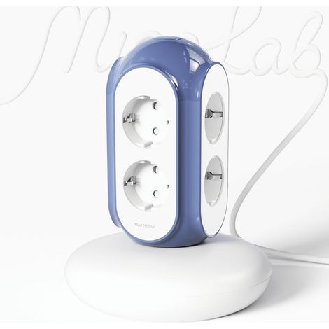 Multiprise Tour 6 Prises AC, 3680W/16A, Protection surtension 1420J, Base lestée 479g Anti-basculement, câble 2 m, Protection Surcharge (Bleu Méditerranéen) (1/5)