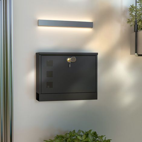 Buzón exterior (36,5x11,5x29 cm), con cierre, 3 ventanas de visión, metal negro (1/5)